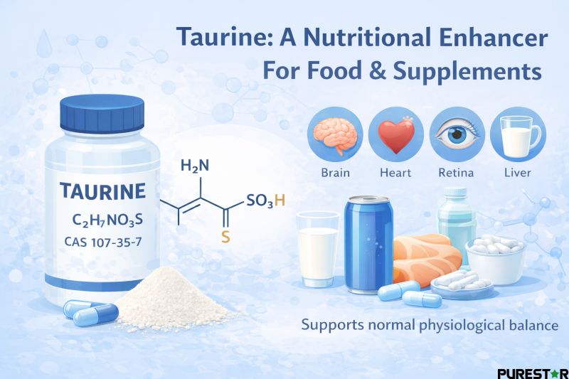 Taurine is widely used as a nutritional enhancer in food, beverages, and dietary supplements to support normal physiological balance and daily wellness.