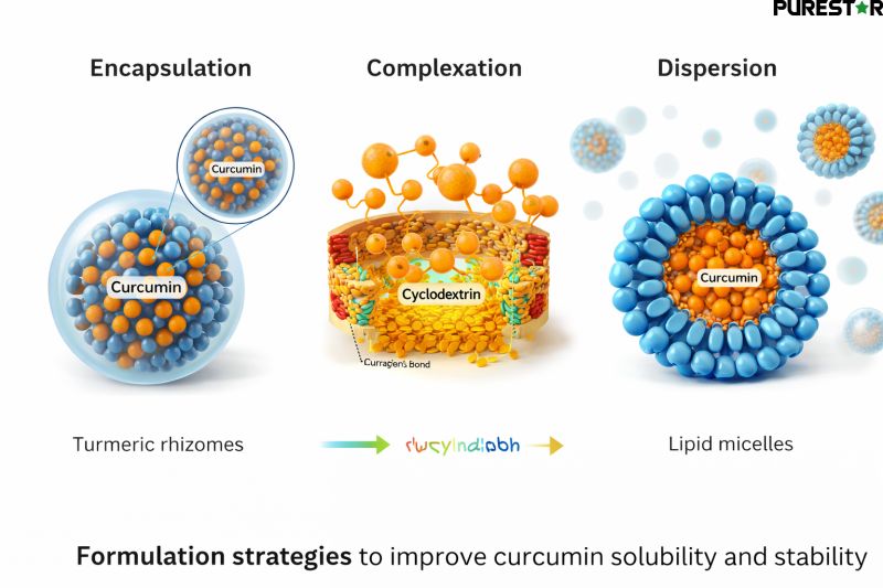 Curcumin formulation and dispersion behavior within food systems highlighting stability and compatibility in industrial applications.