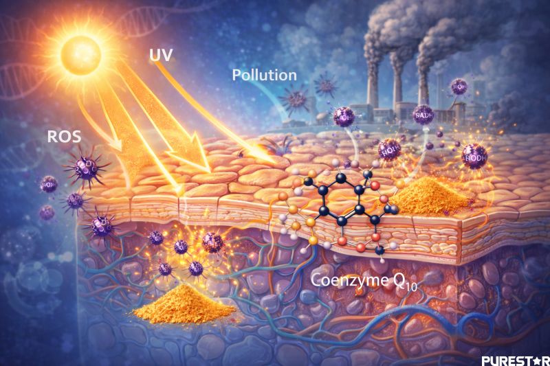 Coenzyme Q10 supporting skin antioxidant defense against oxidative stress caused by UV exposure and environmental pollution