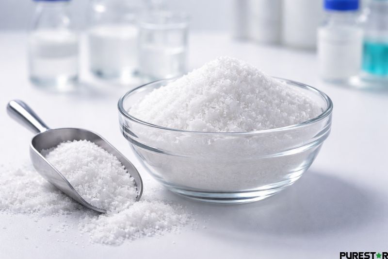 Inositol (myo-inositol) powder presented as a white crystalline raw material with uniform particle appearance and good flow characteristics.