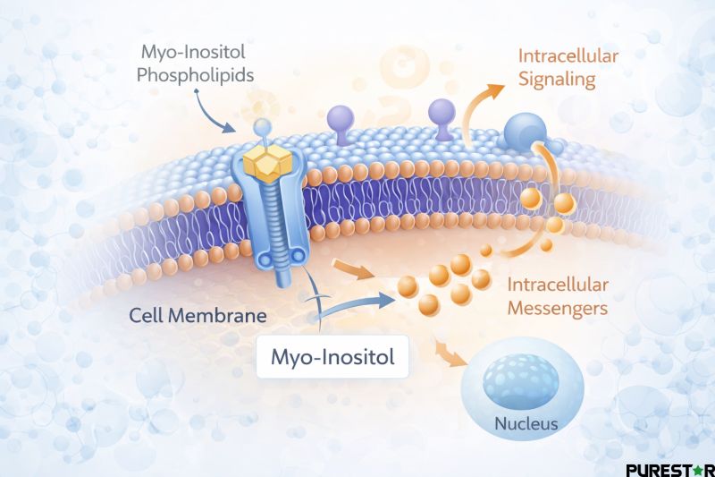 Illustrative overview of inositol-derived phospholipids involved in cell membrane structure and intracellular signaling pathways.