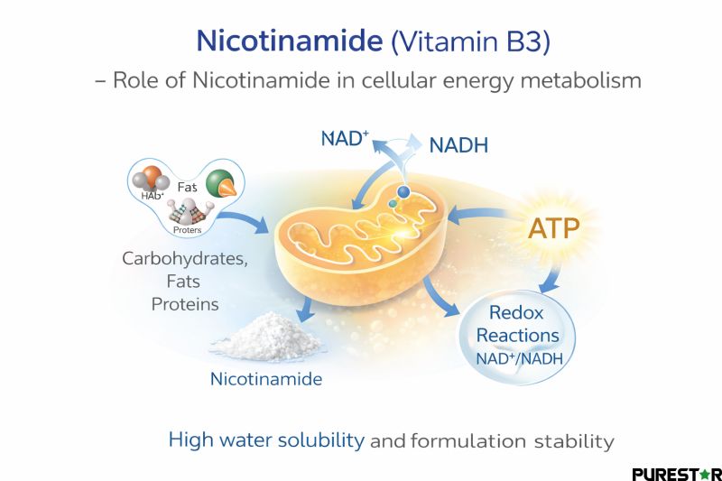 Role of Nicotinamide in cellular energy metabolism associated with NAD-related redox processes
