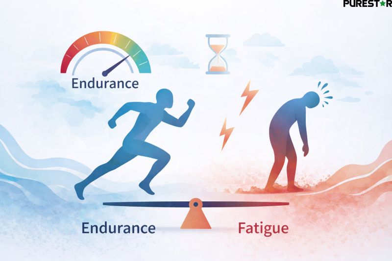Conceptual illustration comparing physical endurance and fatigue during sustained exercise in a science-based context.