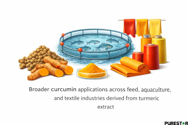 Curcumin applications across feed, aquaculture, and textile industries using turmeric extract