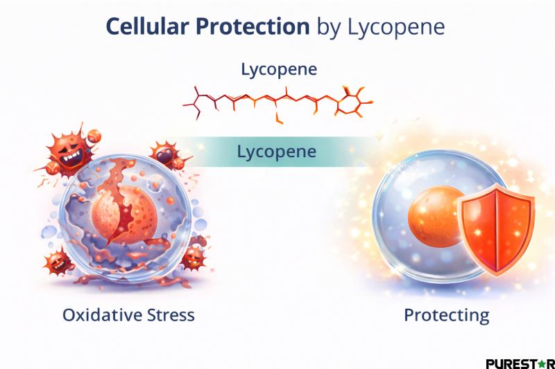 cellular protection by lycopene showing oxidative stress reduction and lycopene antioxidant defense at cellular level
