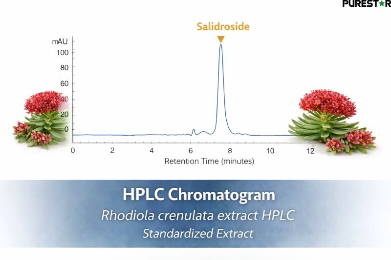 Rhodiola crenulata extract HPLC chromatogram showing salidroside peak confirming standardized Rhodiola crenulata extract quality and analytical verification