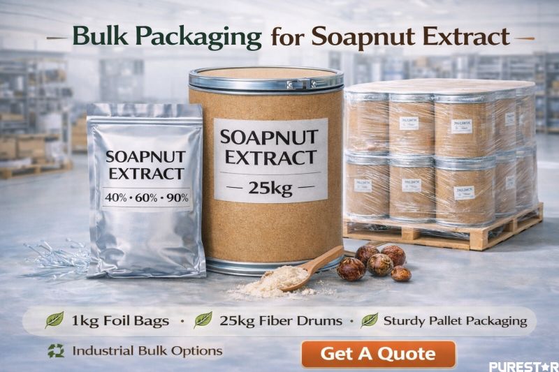 Soapnut Extract Soapnut Saponins packaging 1kg foil bag 25kg fiber drum industrial bulk supplier