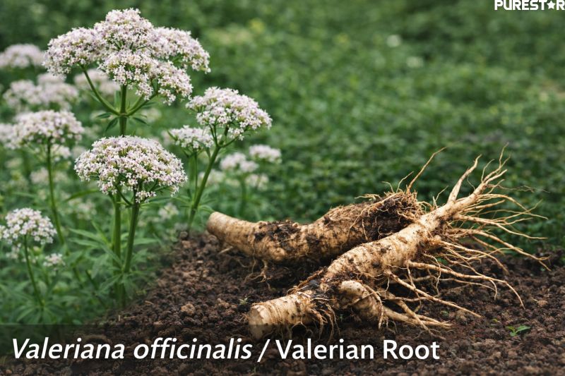 Valerian Extract, Valeric Acids botanical source – fresh Valeriana officinalis plant and dried valerian root used for producing Valerian Extract, Valeric Acids