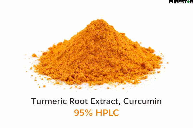 High-purity Turmeric Root Extract, Curcumin 95% HPLC light yellow fine powder close-up texture detail