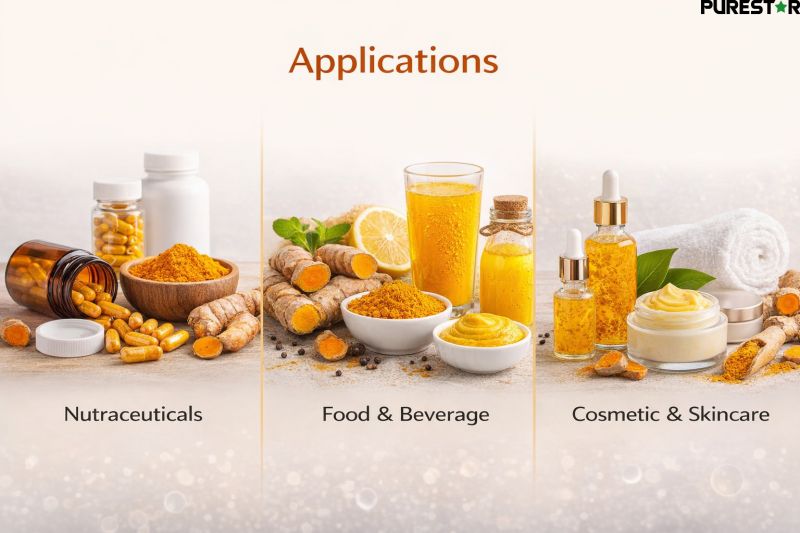 Applications of Turmeric Root Extract, Curcumin 95% in nutraceuticals, food and beverage, and cosmetic formulations