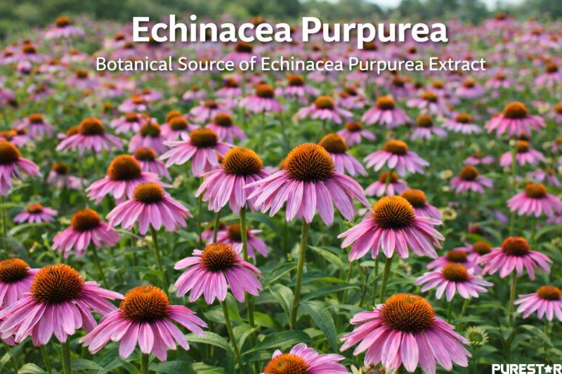 Echinacea Purpurea Extract plant field showing purple coneflower botanical source used for standardized Echinacea Purpurea Extract raw material production