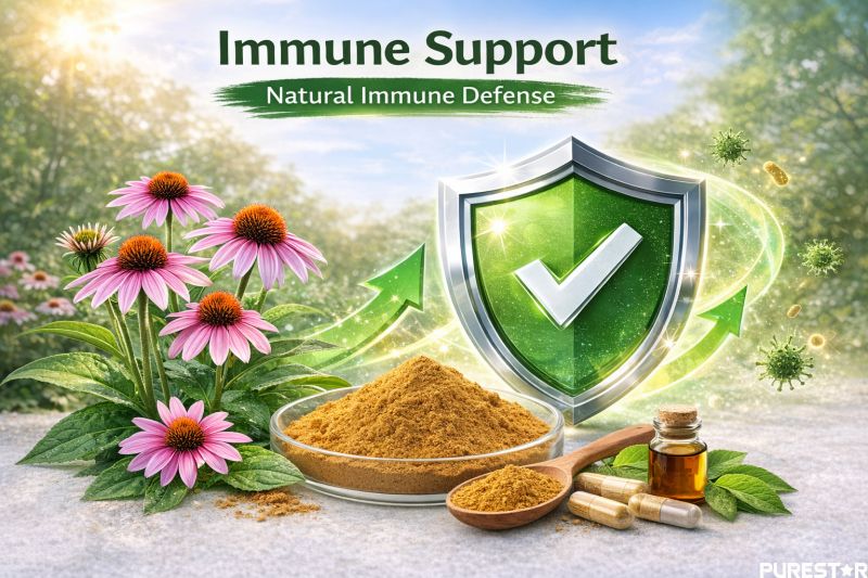 Immune support concept image highlighting Echinacea Purpurea Extract in seasonal immune defense and wellness supplement development