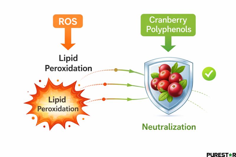 Cranberry polyphenols neutralizing ROS and preventing lipid peroxidation antioxidant mechanism diagram