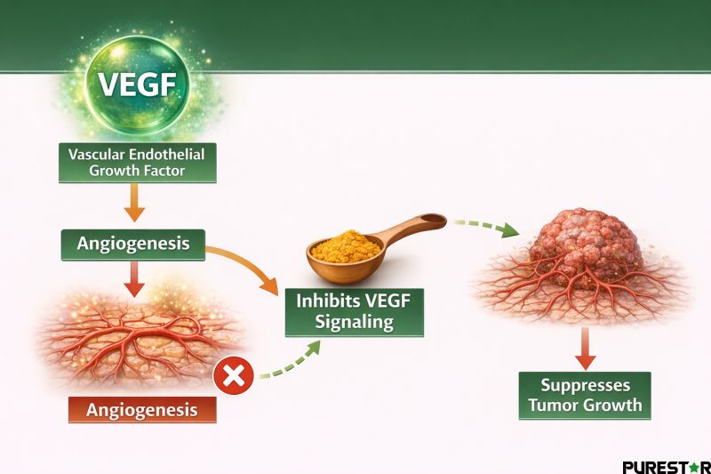 Curcumin inhibits VEGF signaling pathway to reduce angiogenesis and suppress abnormal vascular growth affecting endothelial cells