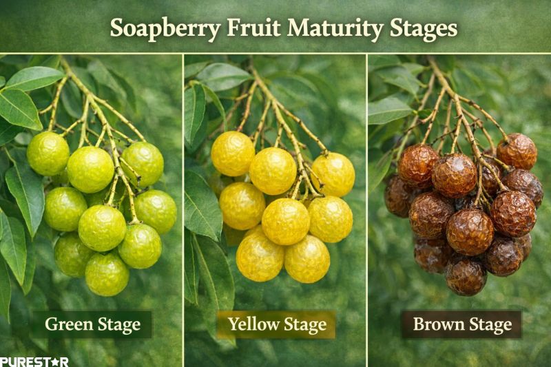 soapberry fruit maturity stages showing green yellow and brown soapberry fruits used for saponin extraction