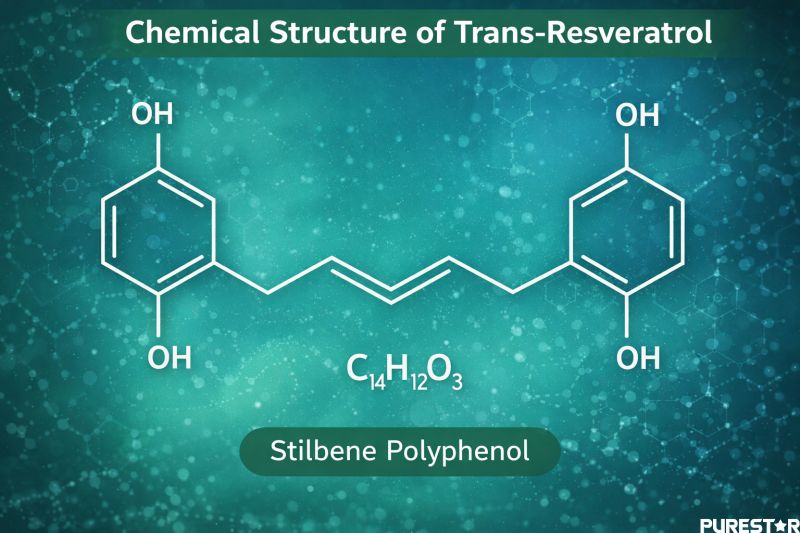 chemical structure of trans-resveratrol molecule stilbene polyphenol compound used in resveratrol feed additive and nutraceutical products