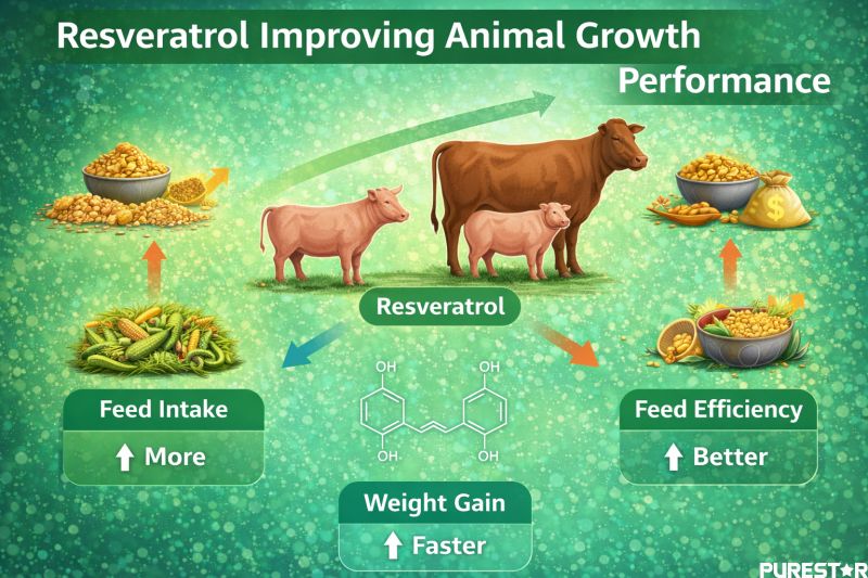 resveratrol feed additive improving animal growth performance by increasing feed intake weight gain and feed efficiency in livestock