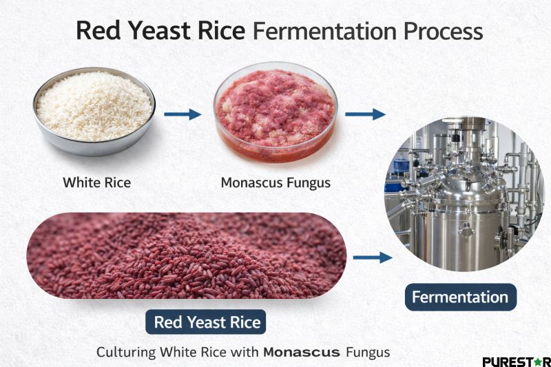red yeast rice fermentation process using Monascus fungus during traditional microbial fermentation