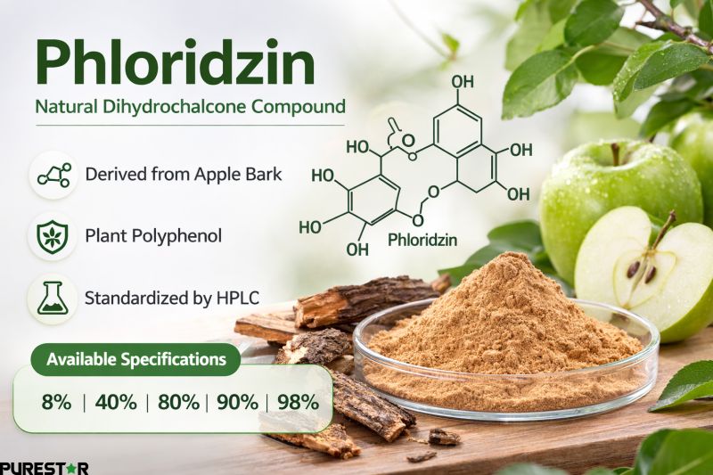 Phloridzin Chemical Structure from Apple Bark Extract Natural Dihydrochalcone Compound