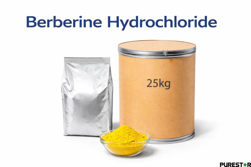 Berberine Hydrochloride bulk packaging 1kg foil bag and 25kg fiber drum bulk supplier