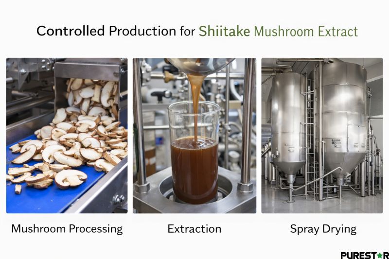 Shiitake mushroom extract production process processing extraction spray drying industrial manufacturing