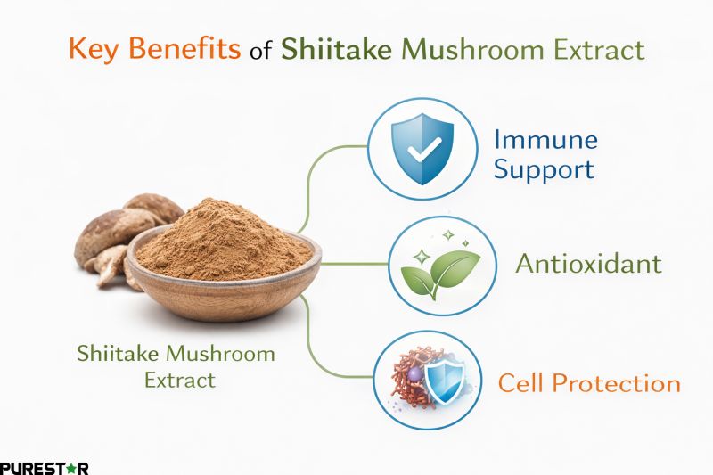 Shiitake mushroom extract benefits immune support antioxidant cell protection functional ingredients