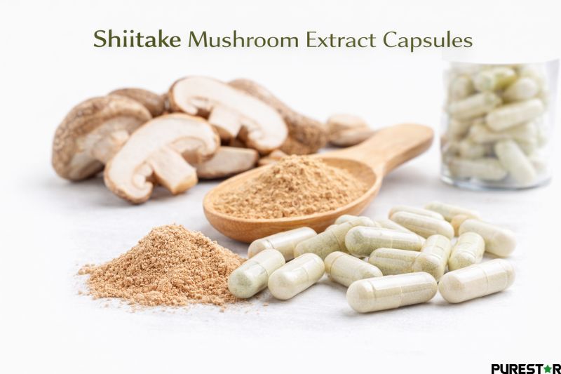 Shiitake mushroom extract capsules supplement application powder and capsules usage