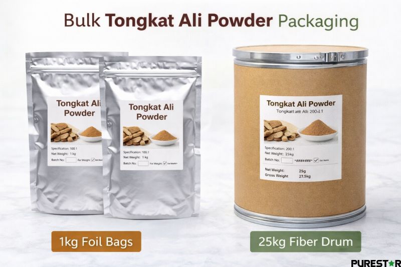 Bulk Tongkat Ali Powder packaging 1kg foil bag and 25kg fiber drum Tongkat Ali Root Extract supplier