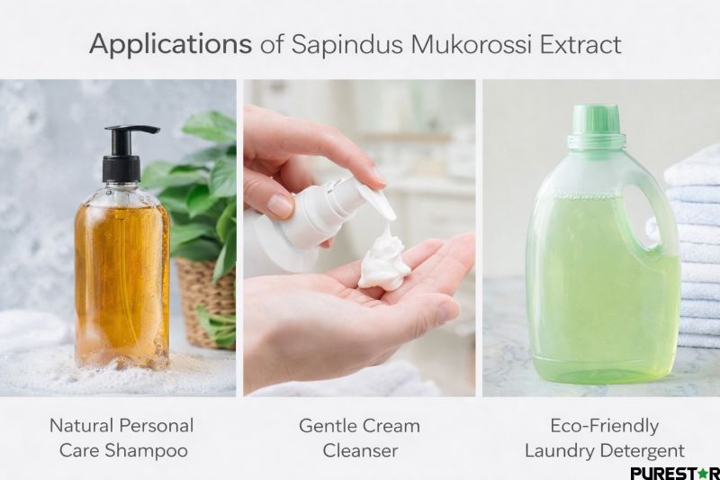 Foaming and cleansing mechanism diagram of Sapindus Mukorossi Extract saponins in water solution