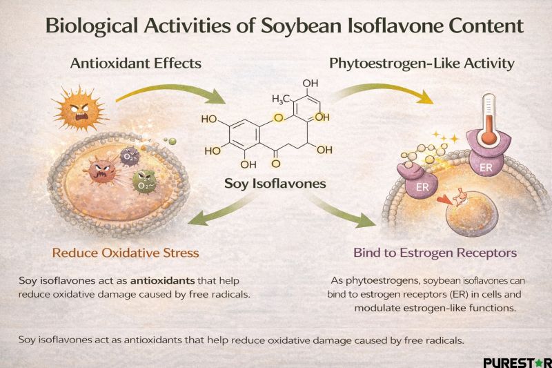 Biological activities of soybean isoflavones including antioxidant effects and phytoestrogen-like interactions