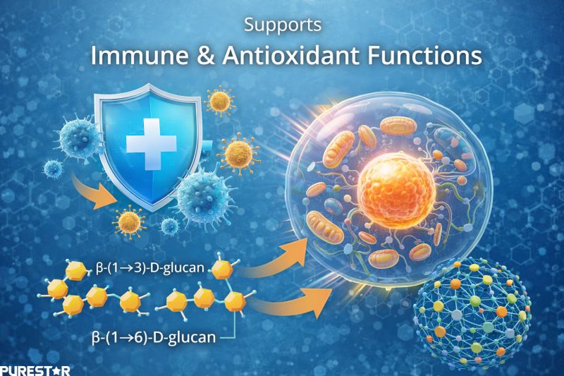 Agaricus blazei extract polysaccharides and beta glucan supporting immune and antioxidant function mechanism illustration