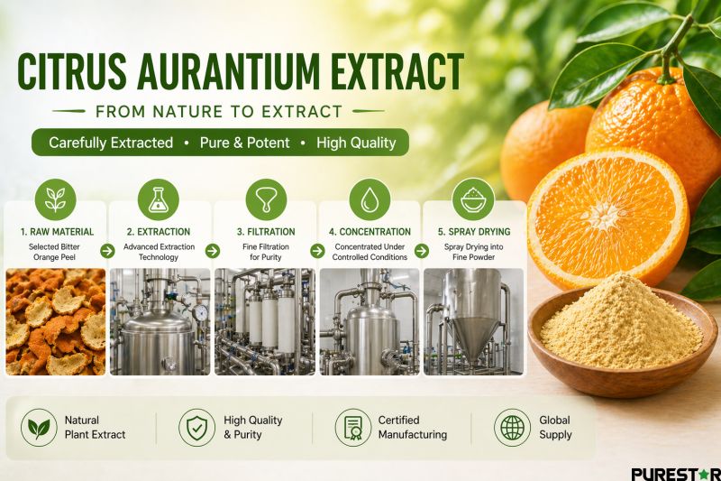Citrus Aurantium Extract production process from bitter orange peel to fine powder extraction