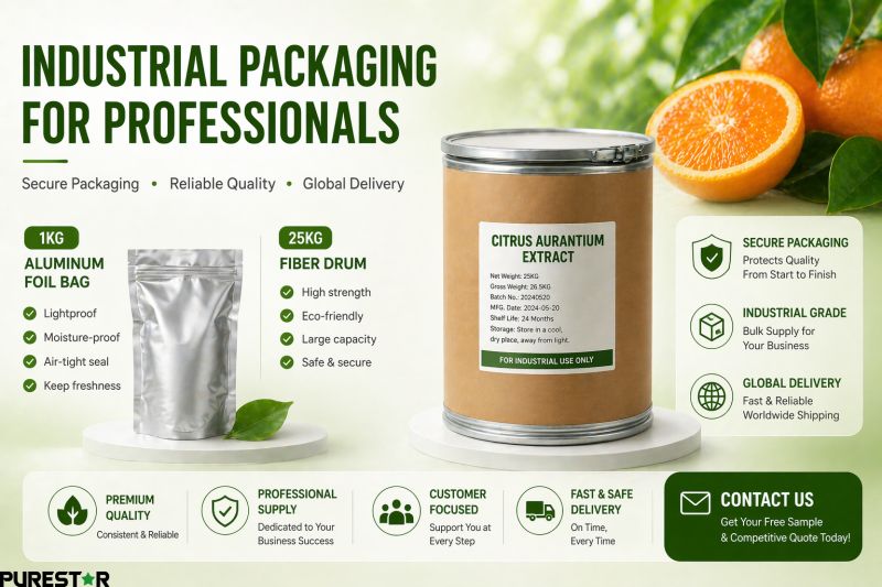 Citrus Aurantium Extract bulk packaging 1kg aluminum foil bag and 25kg fiber drum supplier