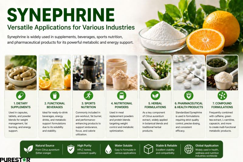 Synephrine applications in supplements beverages tablets and powders across nutraceutical and health industries