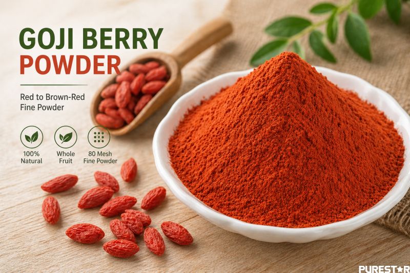 Goji berry powder fine texture red to brown red powder made from lycium barbarum whole fruit wolfberry powder