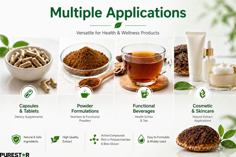 Phellinus linteus extract applications capsules powder functional beverages and skincare