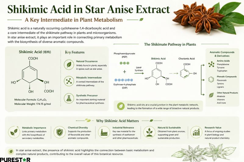 Shikimic acid in star anise extract as a key intermediate in the shikimate pathway linking plant metabolism and aromatic compounds