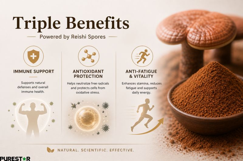 Reishi spore powder benefits including immune support antioxidant and anti fatigue properties