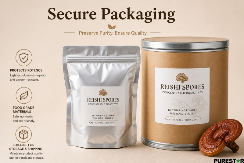 Reishi spore powder packaging aluminum foil bag and fiber drum bulk supply