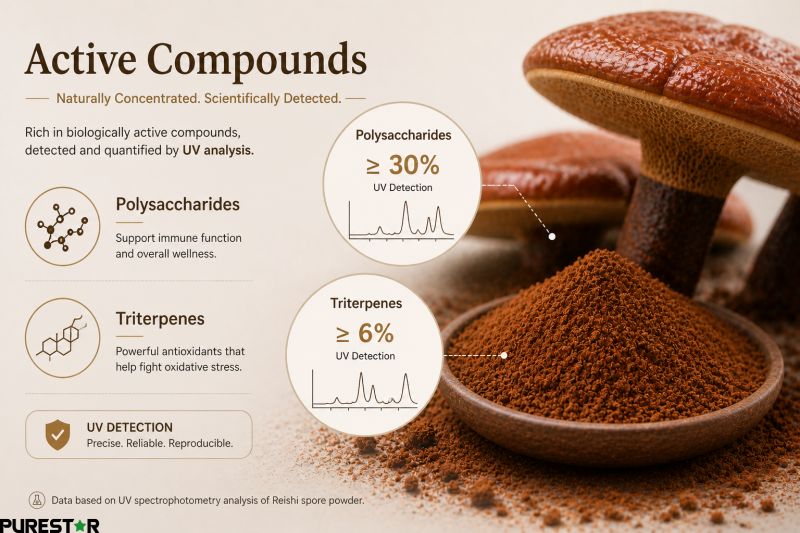 Reishi spore powder polysaccharides and triterpenes content tested by UV analysis
