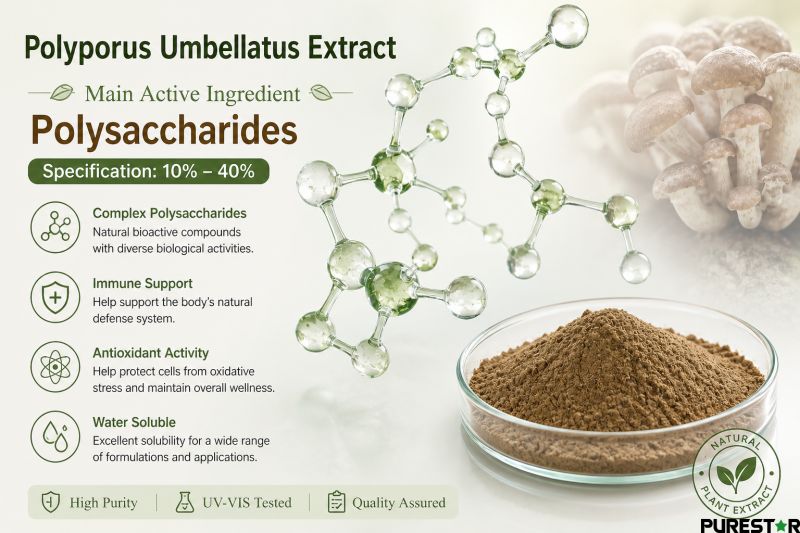 polyporus umbellatus extract polysaccharides structure illustration, 10%–40% active ingredient in polyporus umbellatus extract for immune and antioxidant support