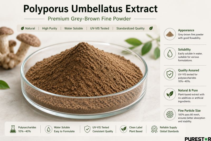 polyporus umbellatus extract grey brown fine powder appearance water soluble mushroom extract with 10%–40% polysaccharides for bulk supply