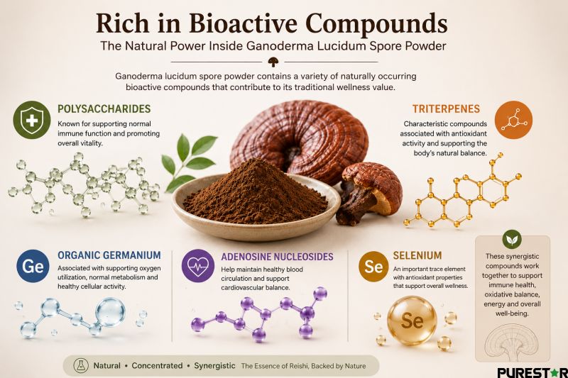 Ganoderma lucidum spore powder rich in polysaccharides, triterpenes, organic germanium, adenosine nucleosides and selenium bioactive compounds