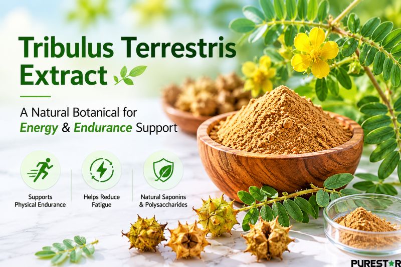 Tribulus terrestris plant and tribulus terrestris extract powder with natural herbal energy support ingredients