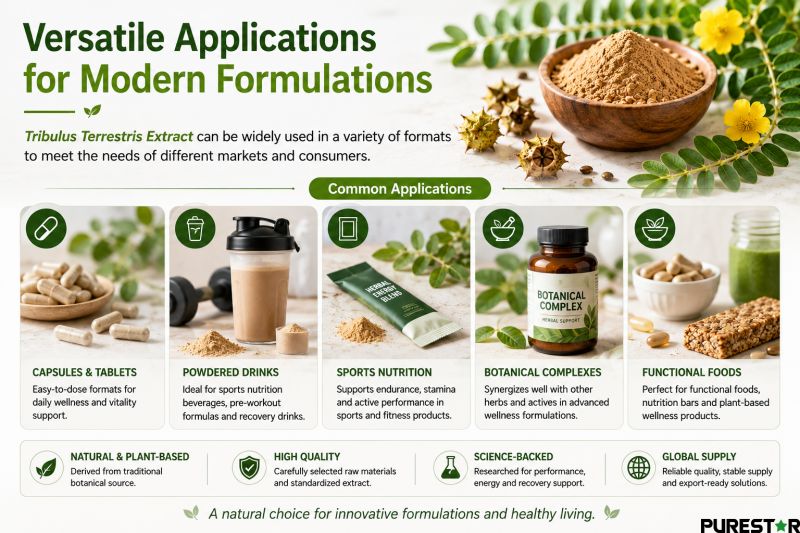 Tribulus terrestris extract applications in capsules sports nutrition functional foods and botanical supplements
