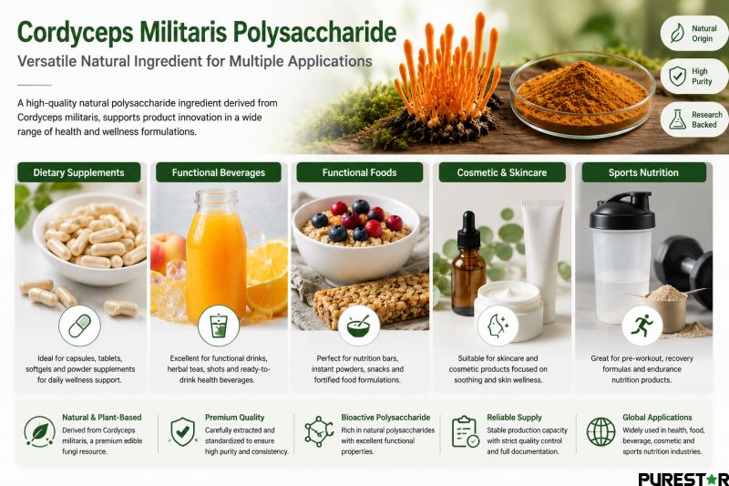 Bulk Cordyceps Militaris Polysaccharide ingredient for supplements beverages functional foods cosmetics and sports nutrition products